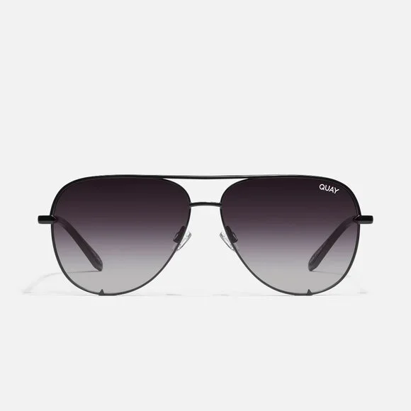 Quay Australia Black Aviator Sunglasses with Gradient Smoke Lenses - Picture 3 of 3
